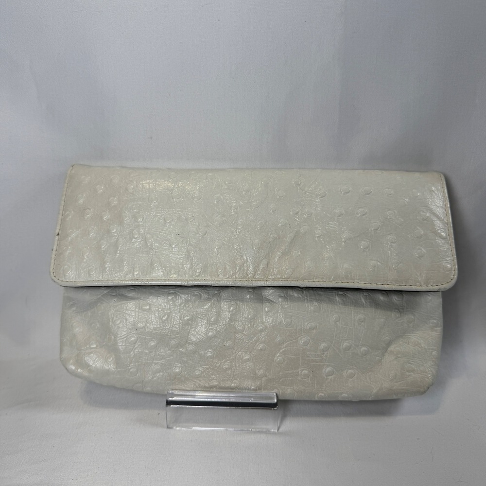Margolin Embossed Clutch Womens Small Cream Vintage Faux Leather Bag
